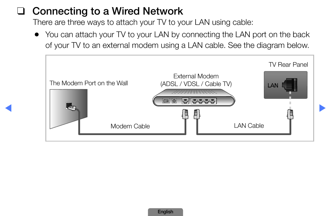 Samsung LN26D450, LN37D550 manual Connecting to a Wired Network 