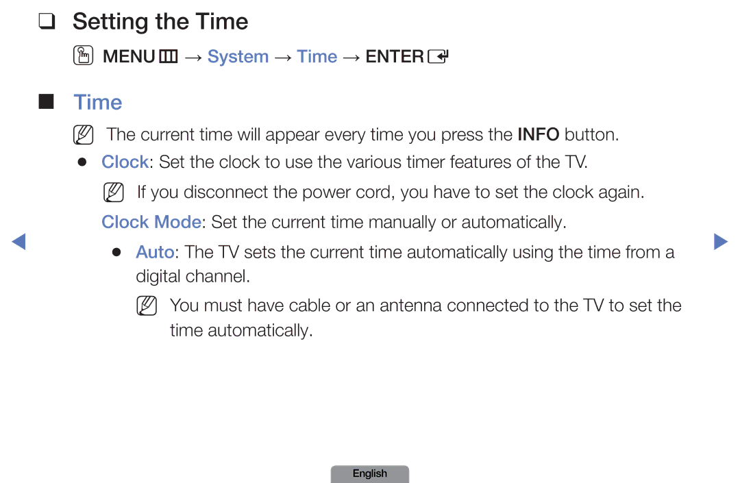 Samsung LN37D550, LN26D450 manual Setting the Time, OOMENUm → System → Time → Entere 