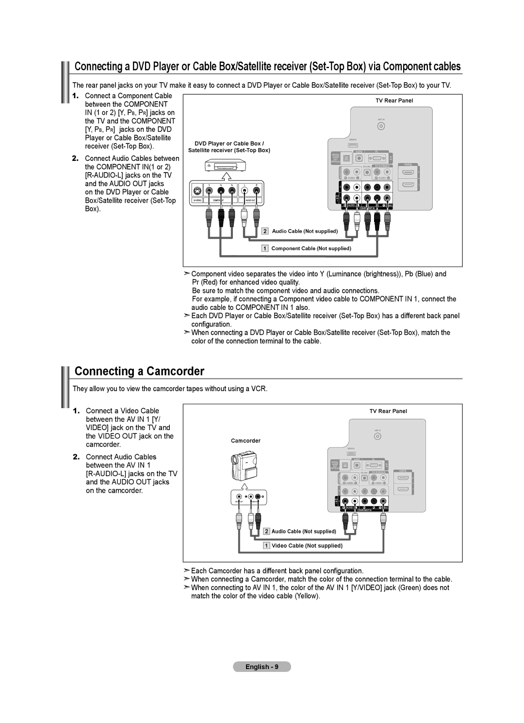 Samsung LN2A0J1N user manual Connecting a Camcorder 