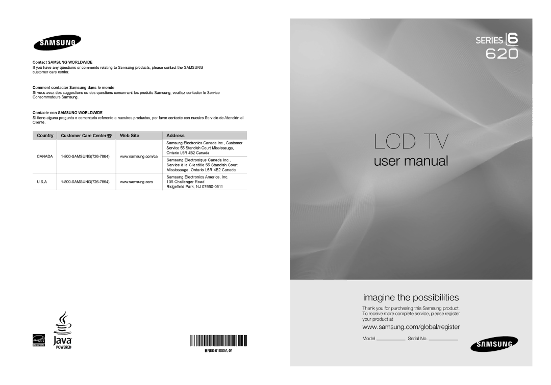 Samsung LN32A620A1F user manual Contact Samsung Worldwide, Comment contacter Samsung dans le monde, BN68-01800A-01 