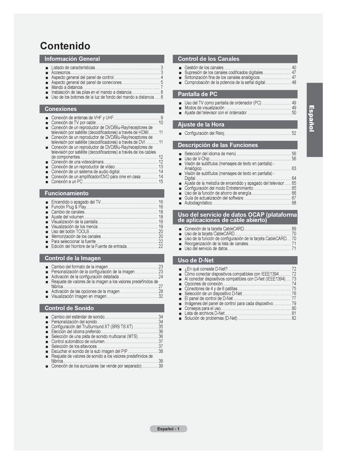 Samsung LN32A620A1F, LN2A620A1F, LN40A620A1F user manual Contenido 