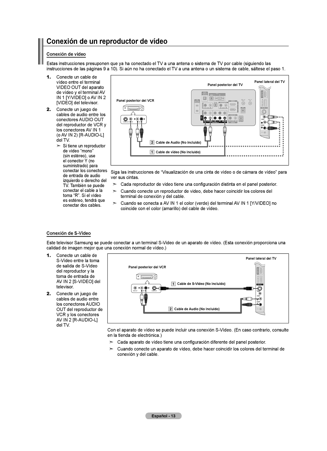 Samsung LN32A620A1F, LN2A620A1F, LN40A620A1F Conexión de un reproductor de vídeo, Conexión de vídeo, Conexión de S-Vídeo 