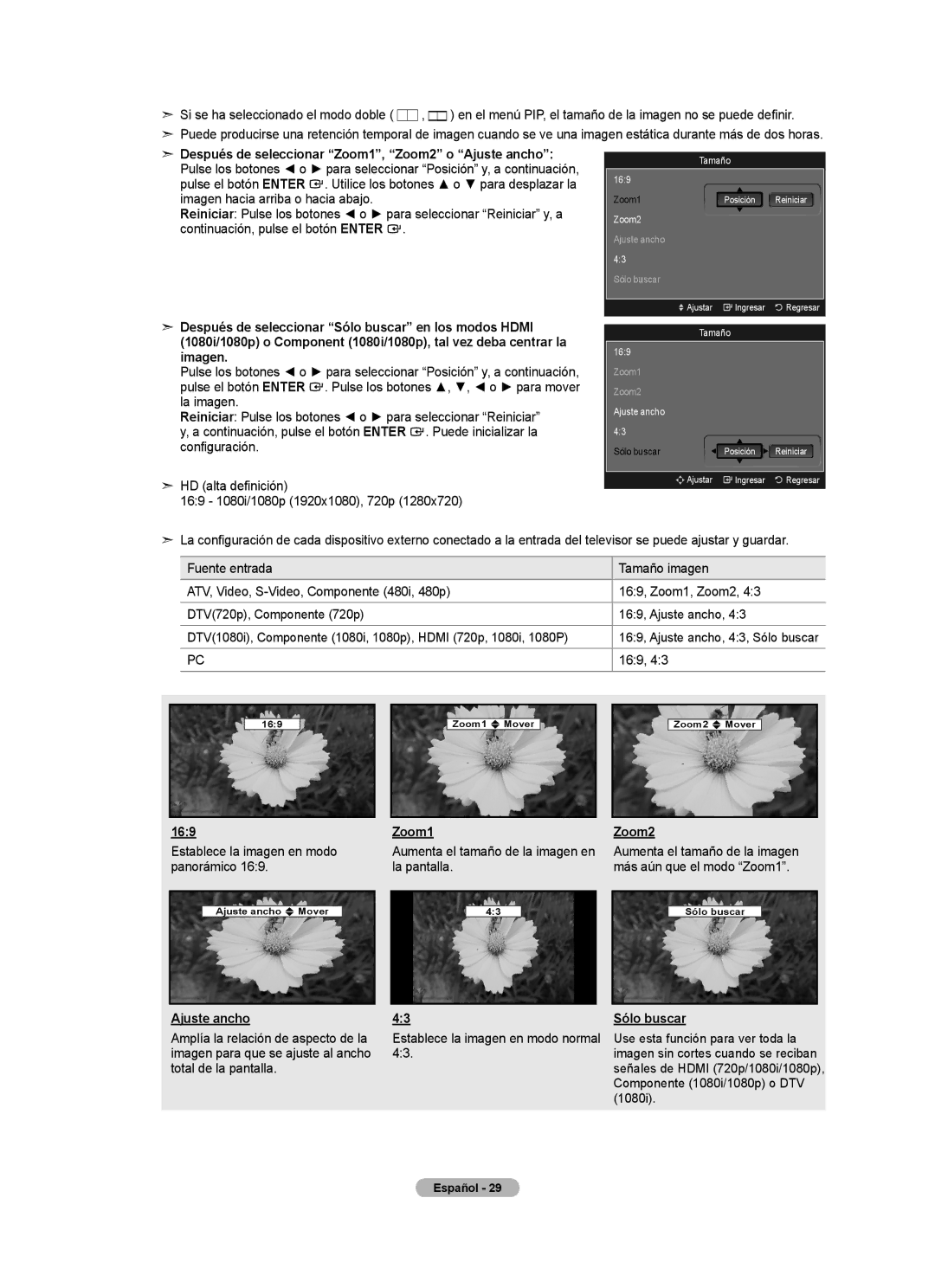 Samsung LN40A620A1F, LN2A620A1F, LN32A620A1F user manual 169, Aumenta el tamaño de la imagen en la pantalla, Ajuste ancho 