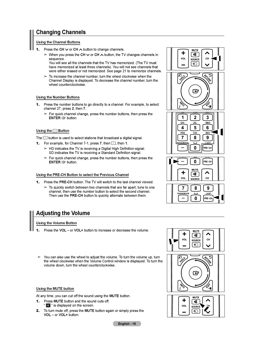 Samsung LN40A620A1F, LN2A620A1F, LN32A620A1F user manual Changing Channels, Adjusting the Volume 