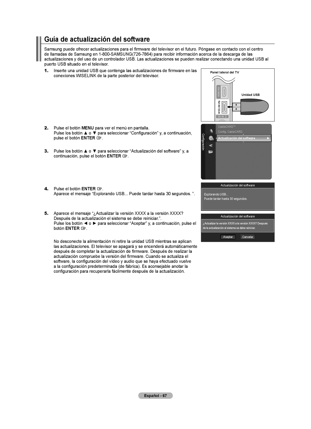 Samsung LN32A620A1F, LN2A620A1F, LN40A620A1F user manual Guía de actualización del software, Actualización del software 