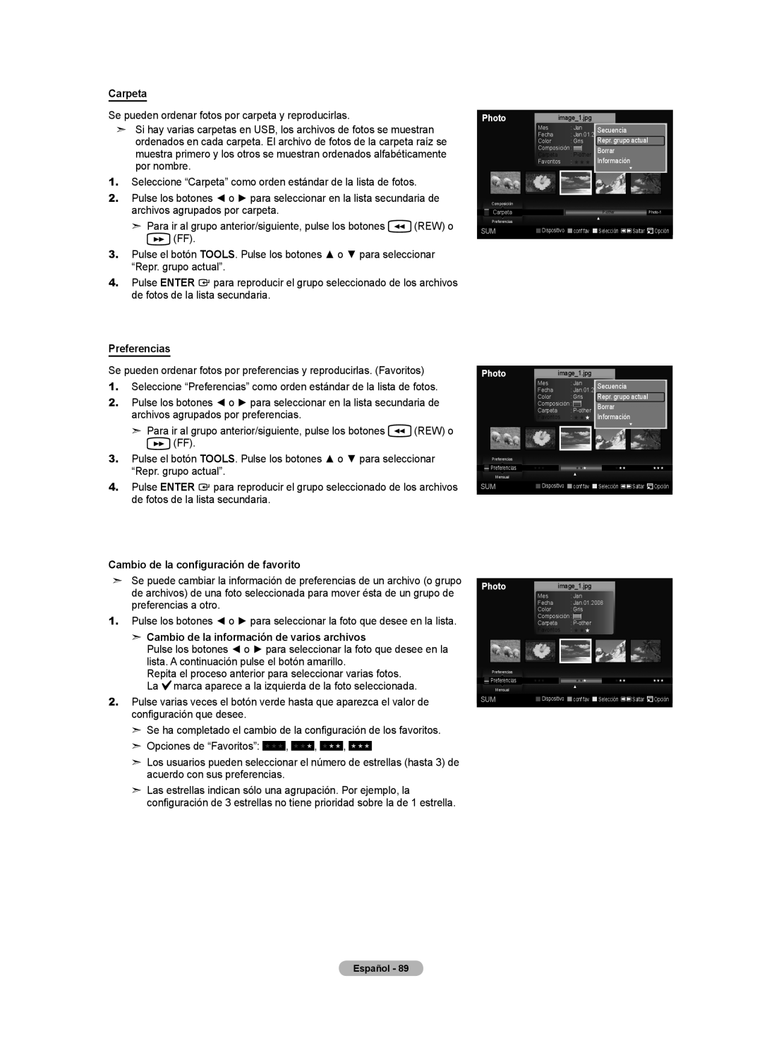 Samsung LN40A620A1F, LN2A620A1F, LN32A620A1F user manual Carpeta, Preferencias, Cambio de la configuración de favorito 