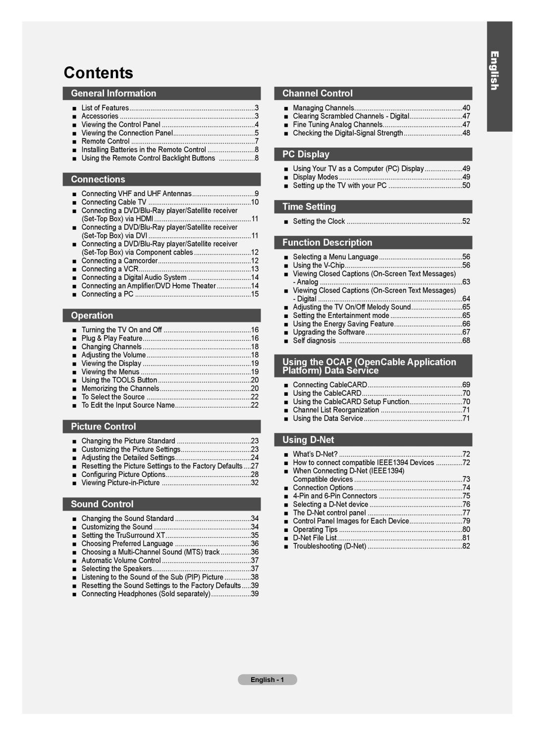 Samsung LN2A620A1F, LN32A620A1F, LN40A620A1F user manual Contents 