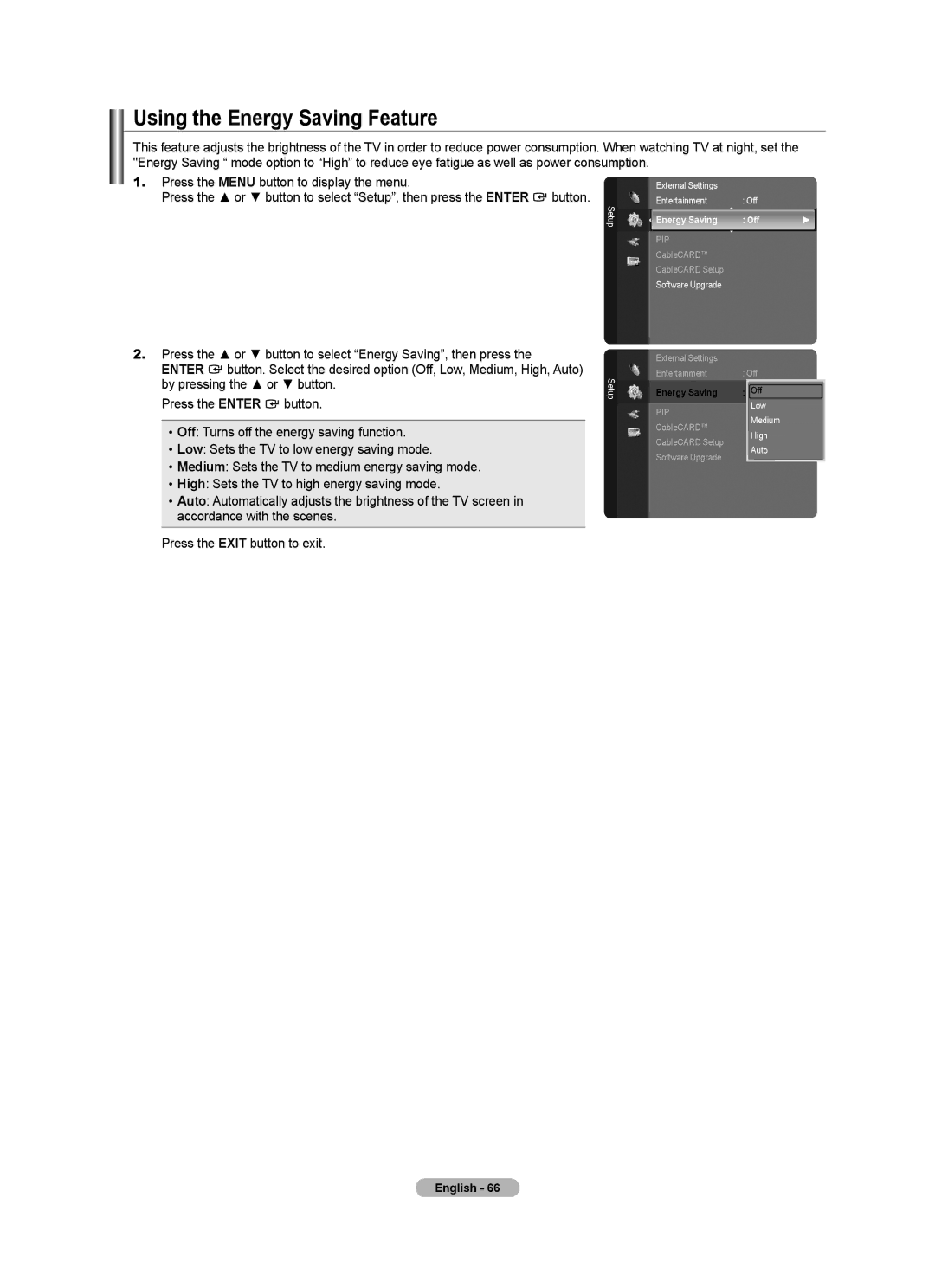 Samsung LN40A620A1F, LN2A620A1F, LN32A620A1F user manual Using the Energy Saving Feature 