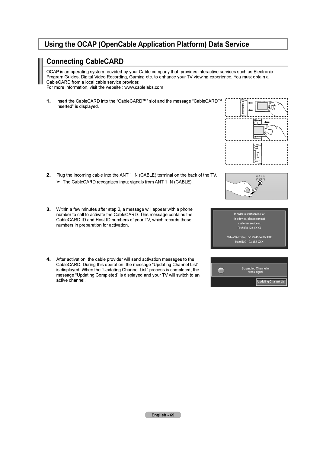 Samsung LN40A620A1F, LN2A620A1F, LN32A620A1F user manual ANT 1 in Cable 