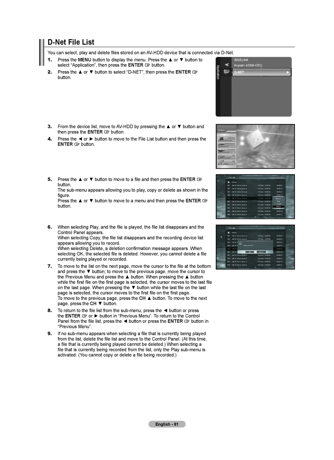 Samsung LN40A620A1F, LN2A620A1F, LN32A620A1F user manual Net File List 