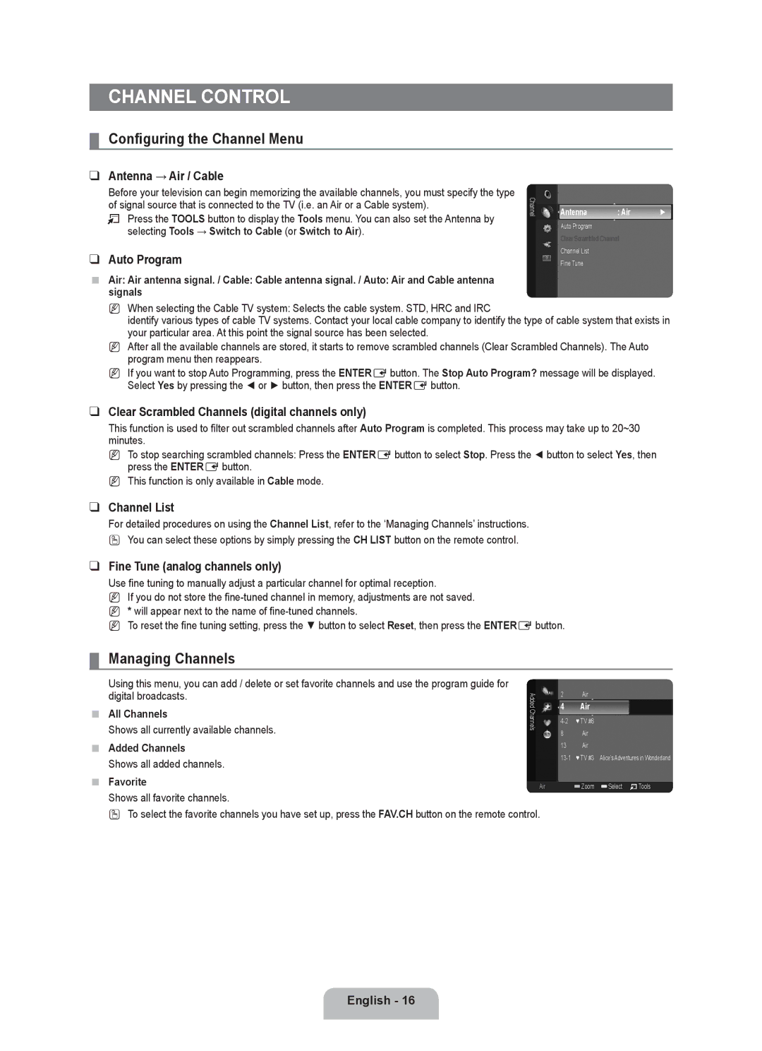 Samsung LN2B40 user manual Channel Control, Configuring the Channel Menu, Managing Channels 