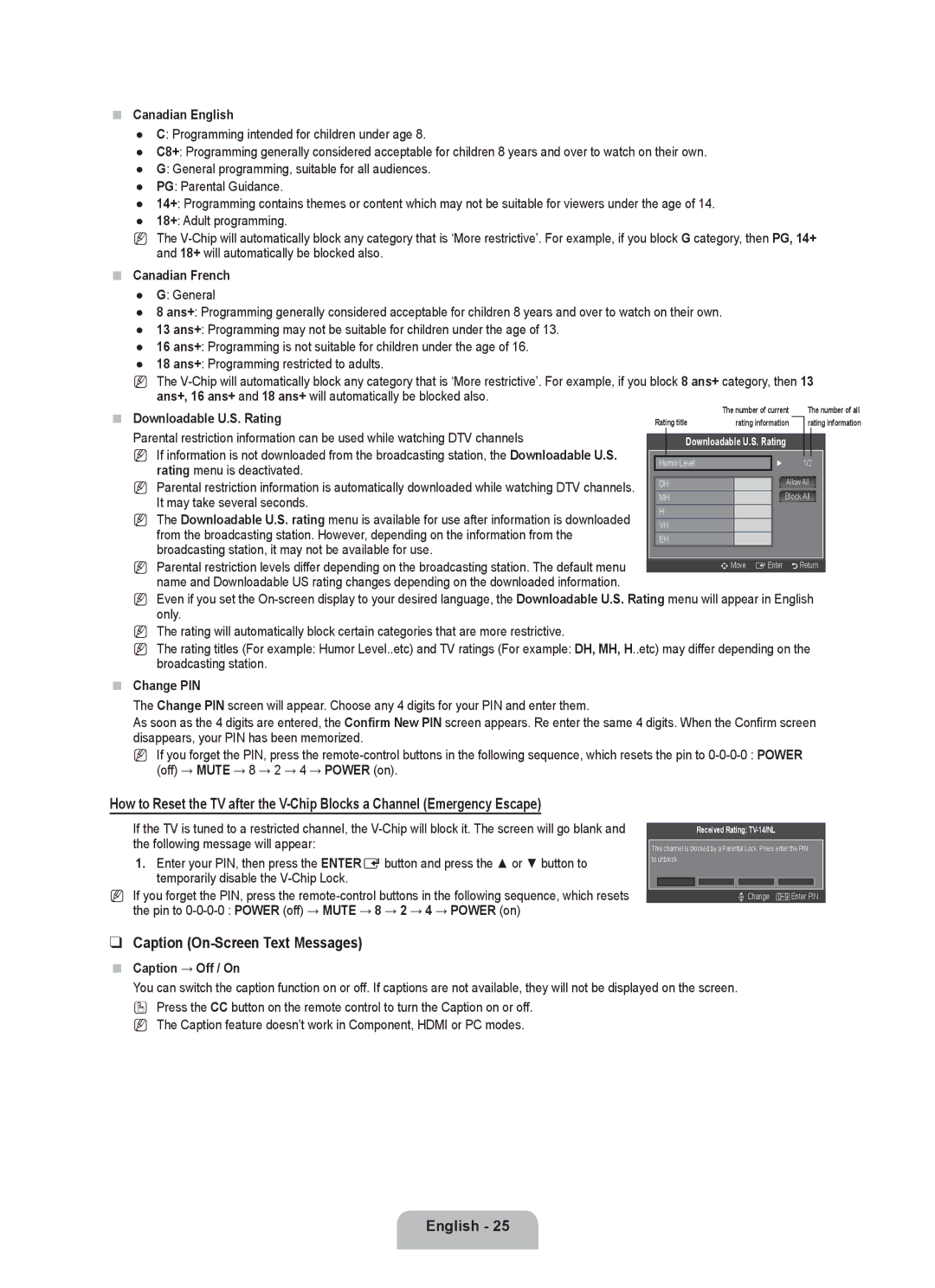 Samsung LN2B40 user manual Caption On-Screen Text Messages 