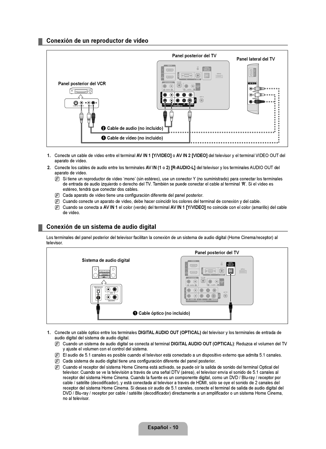 Samsung LN2B40 user manual Conexión de un reproductor de vídeo, Conexión de un sistema de audio digital 