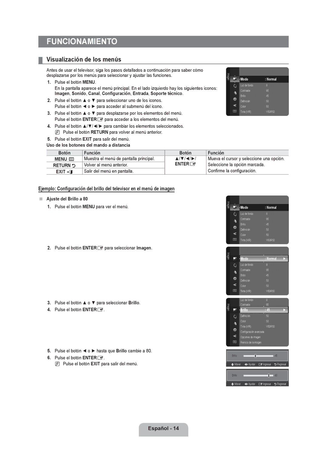 Samsung LN2B40 user manual Funcionamiento, Visualización de los menús 