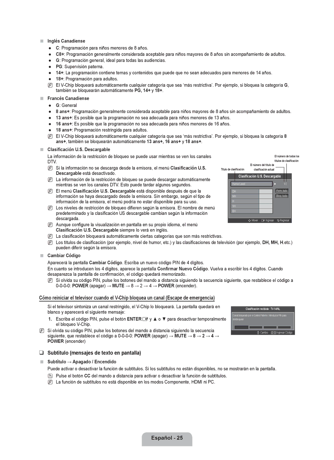 Samsung LN2B40 user manual Subtítulo mensajes de texto en pantalla 