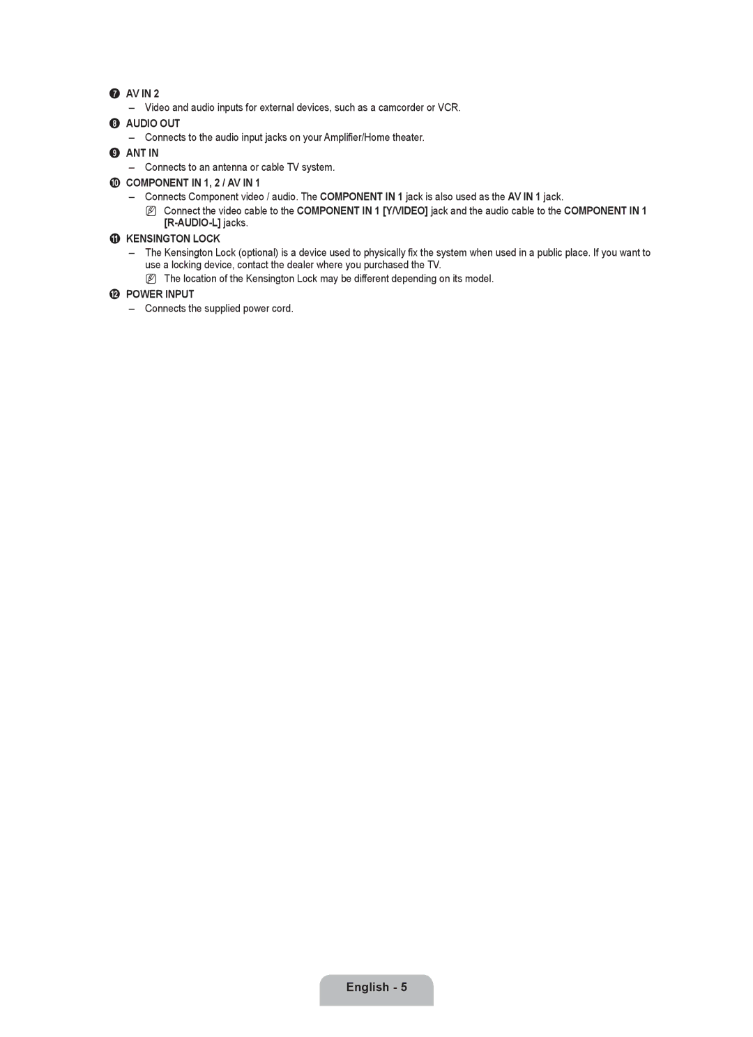 Samsung LN2B40 user manual Connects to an antenna or cable TV system, Connects the supplied power cord 