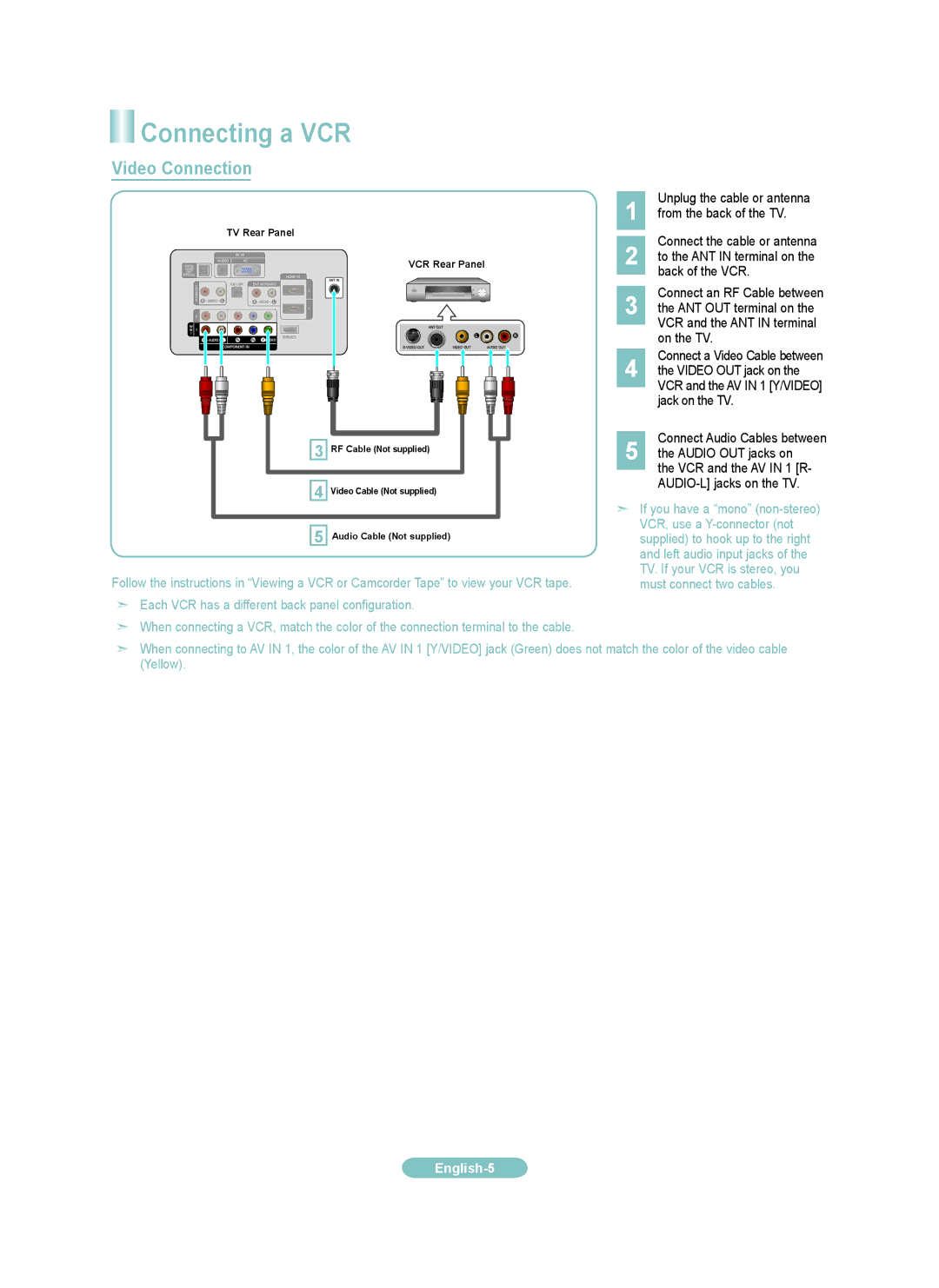 Samsung LN32A300JD manual Connecting a VCR, From the back of the TV, Back of the VCR, On the TV, Video OUT jack on 