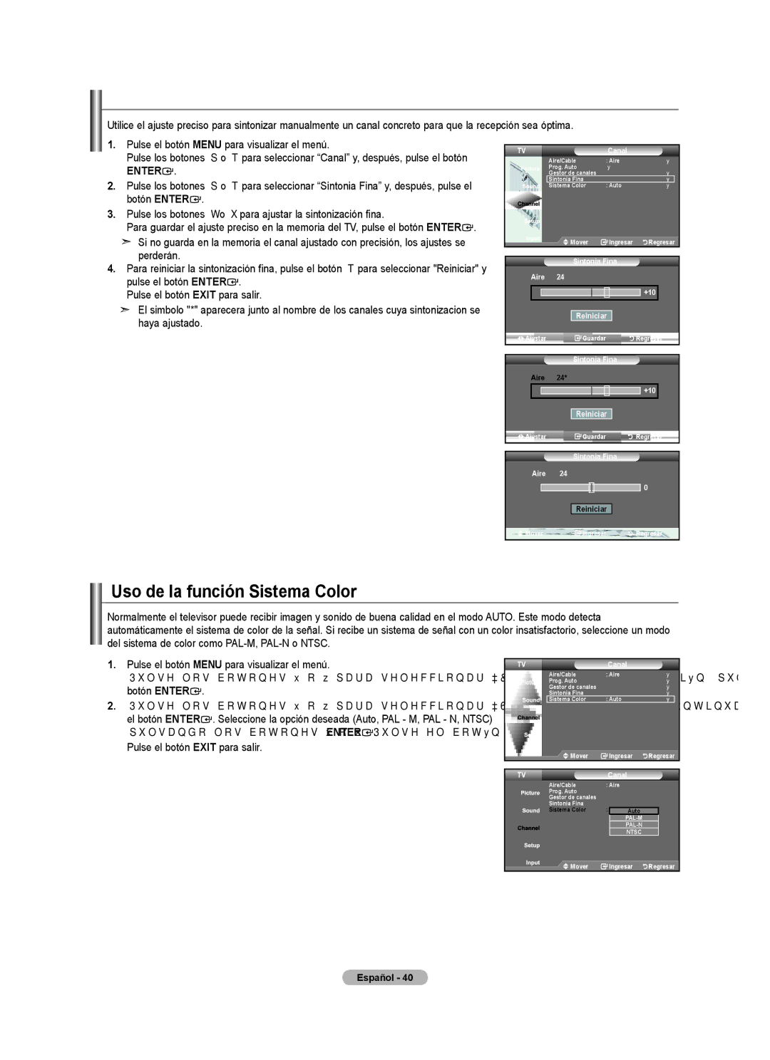 Samsung LN32A450C1 user manual Sintonización fina de los canales analógicos, Uso de la función Sistema Color 