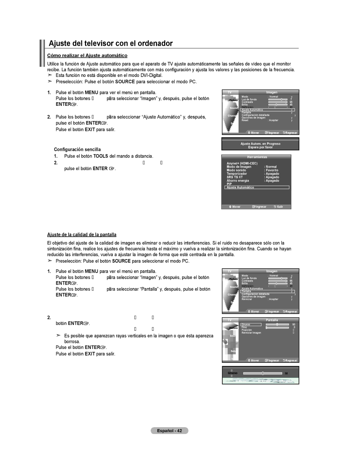 Samsung LN32A450C1 user manual Ajuste del televisor con el ordenador, Cómo realizar el Ajuste automático 