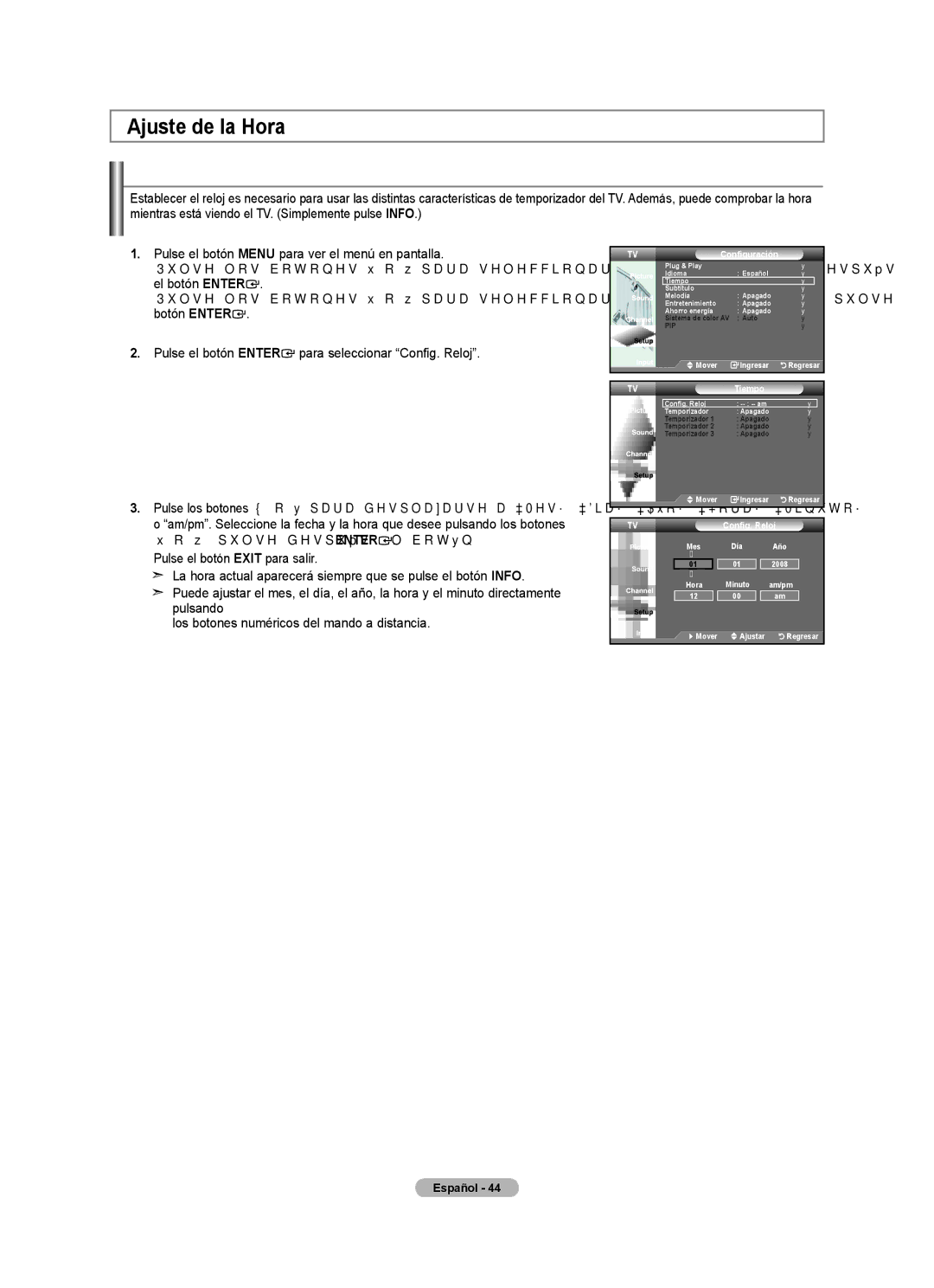 Samsung LN32A450C1 user manual Ajuste de la Hora Configuración del Reloj, Tiempo 