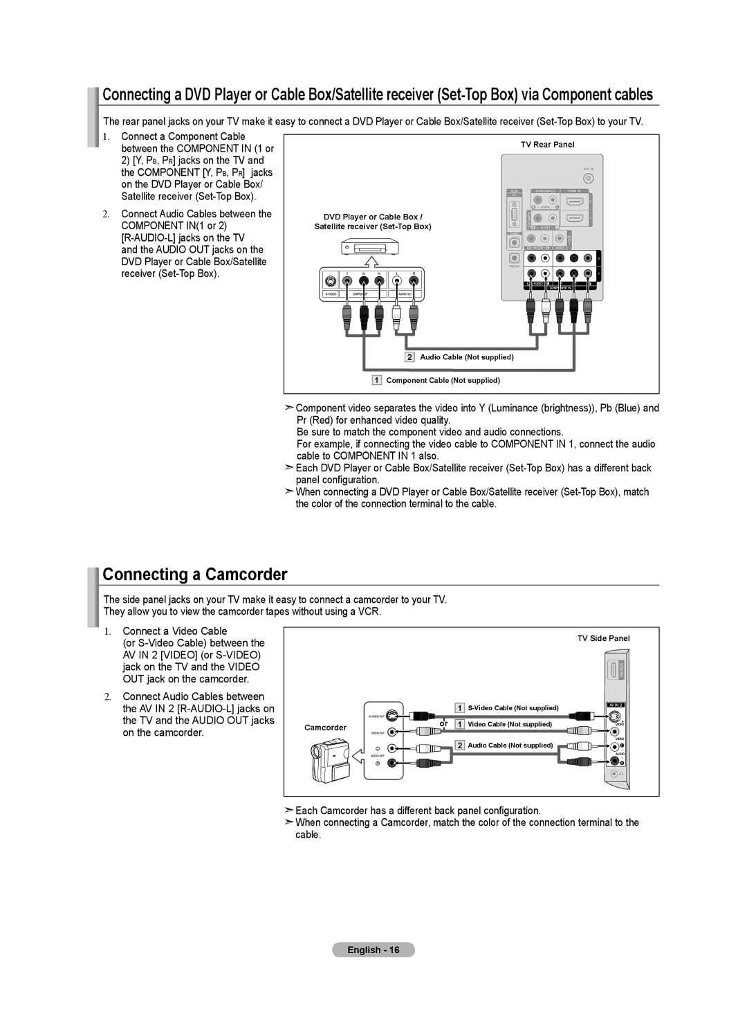 Samsung LN32A450C1 user manual AV in 2 R-AUDIO-L jacks on, TV and the Audio OUT jacks, On the camcorder 