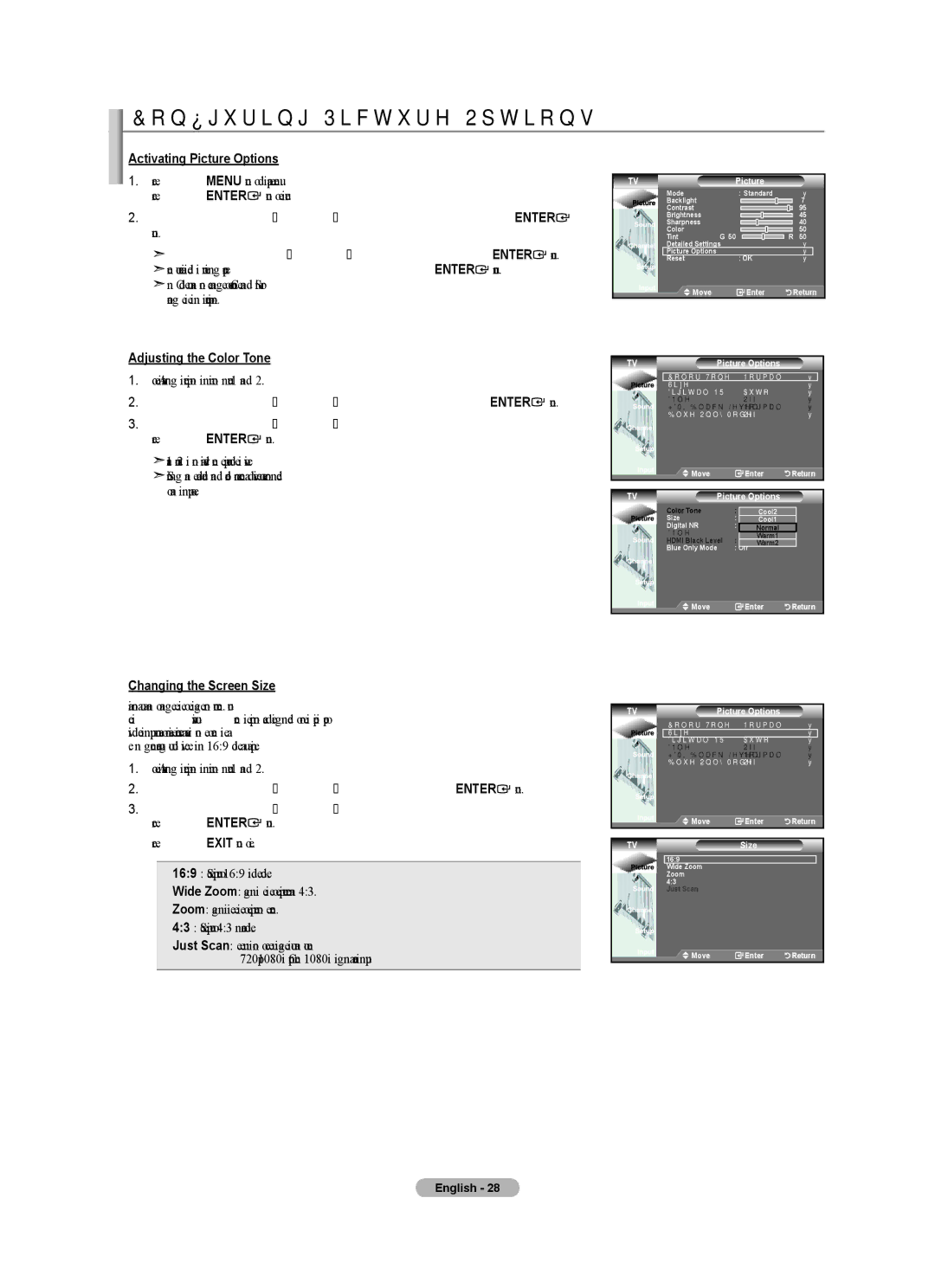 Samsung LN32A450C1 user manual Configuring Picture Options, Activating Picture Options, Adjusting the Color Tone 