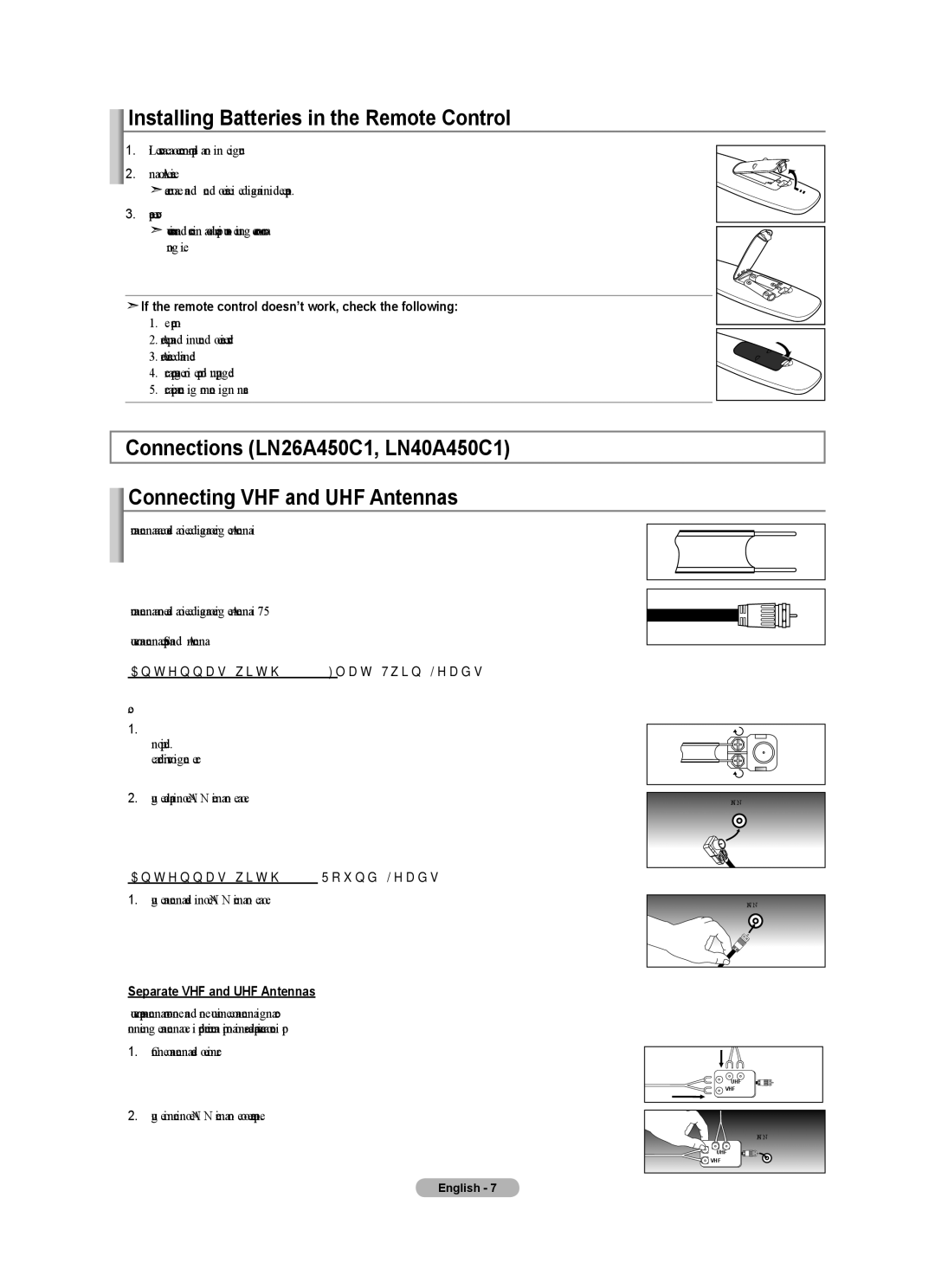 Samsung LN32A450C1 Installing Batteries in the Remote Control, If the remote control doesn’t work, check the following 