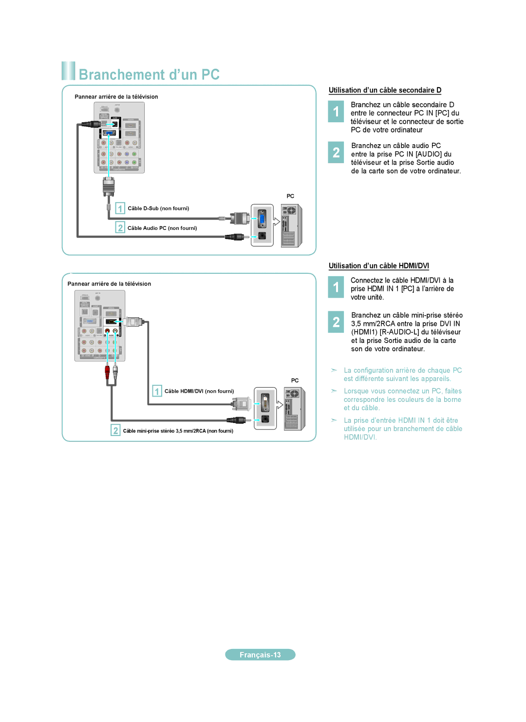 Samsung LN40A450CD, LN32A450CD, LN26A450CD, LN37A450CD manual Français-13 