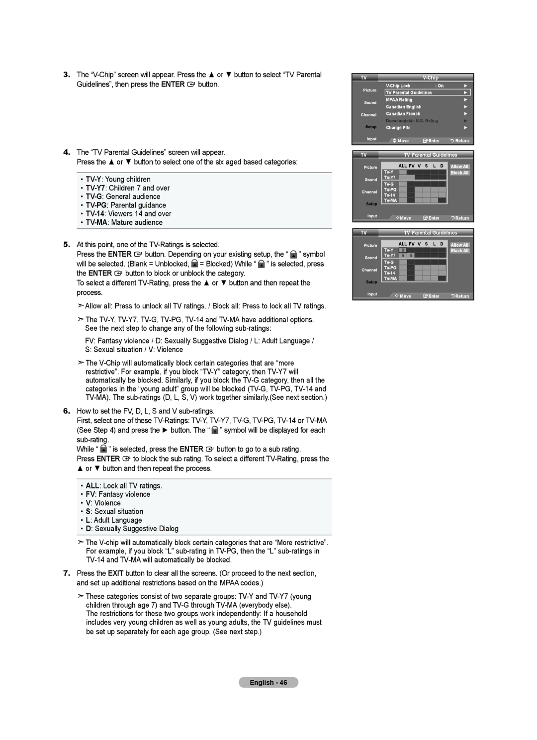 Samsung LN32A540P2D user manual TV Parental Guidelines 