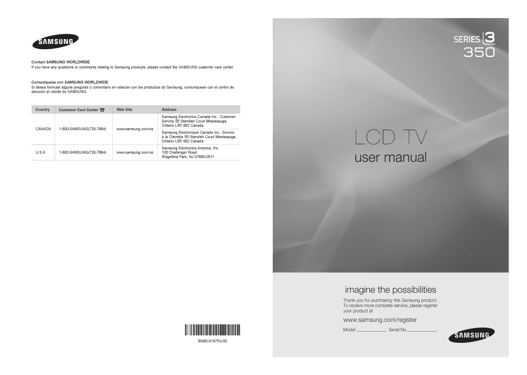 Samsung LN32B350F1D user manual Contact Samsung Worldwide, Comuníquese con Samsung Worldwide 