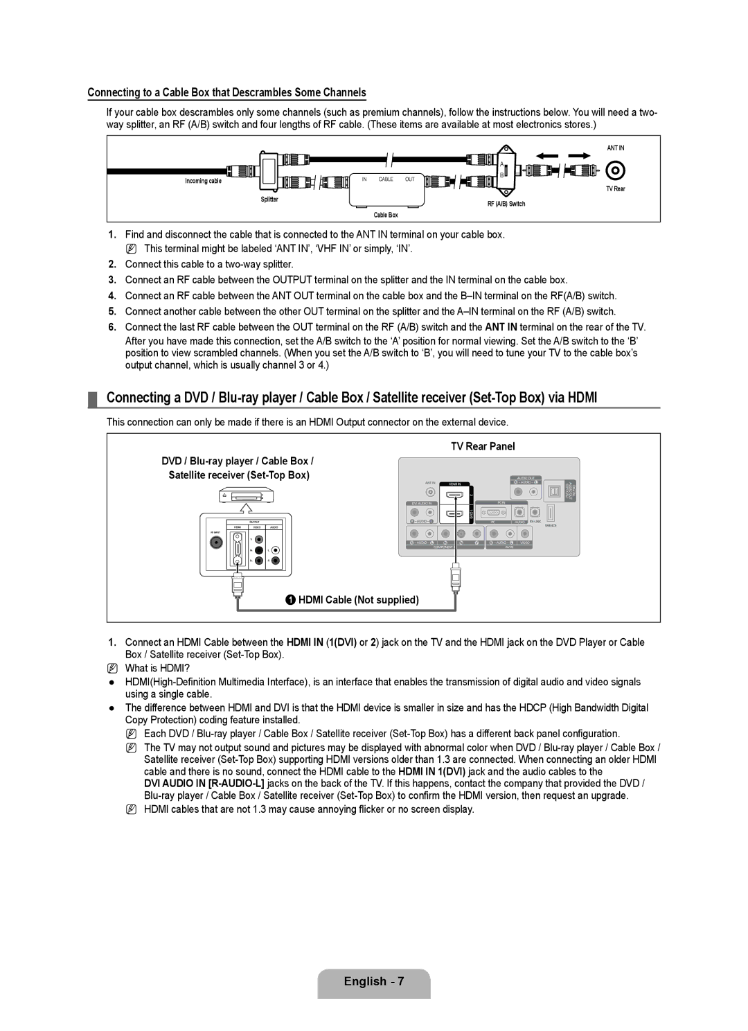 Samsung LN32B350F1D user manual Connecting to a Cable Box that Descrambles Some Channels 