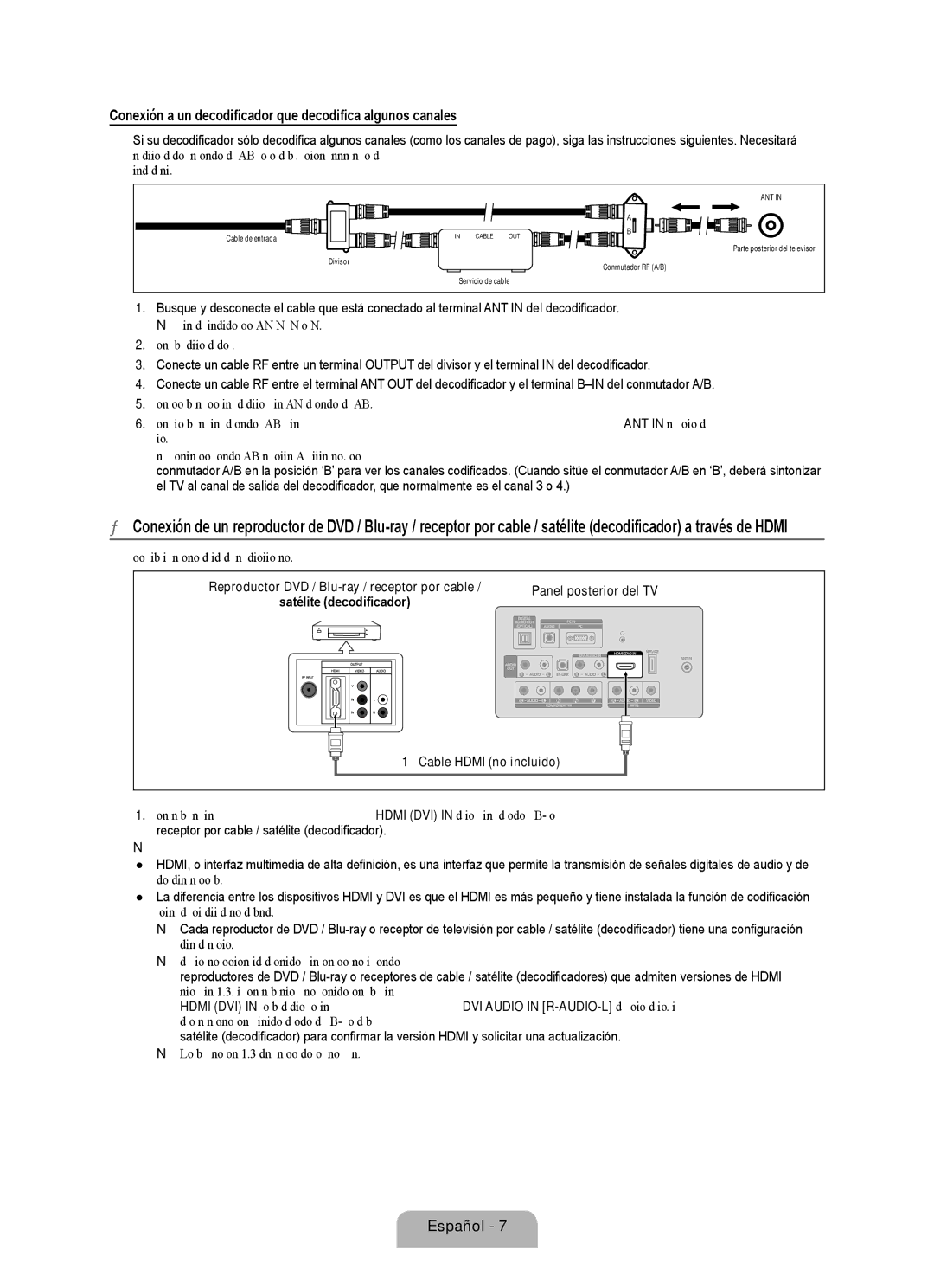 Samsung LN19B360, LN32B360, LN26B360 Conexión a un decodificador que decodifica algunos canales, Cable Hdmi no incluido 