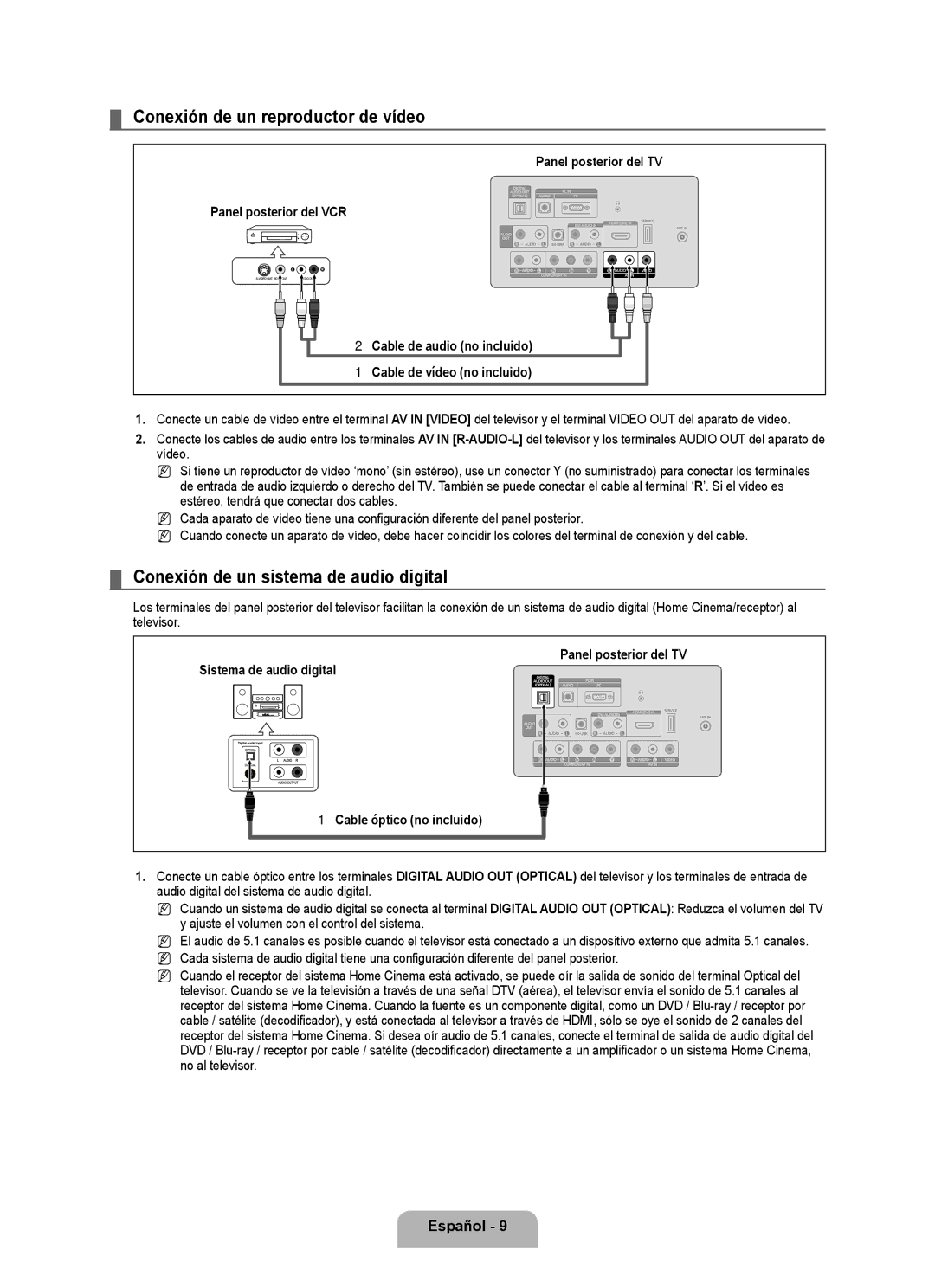 Samsung LN22B360, LN32B360, LN26B360, LN19B360 Conexión de un reproductor de vídeo, Conexión de un sistema de audio digital 