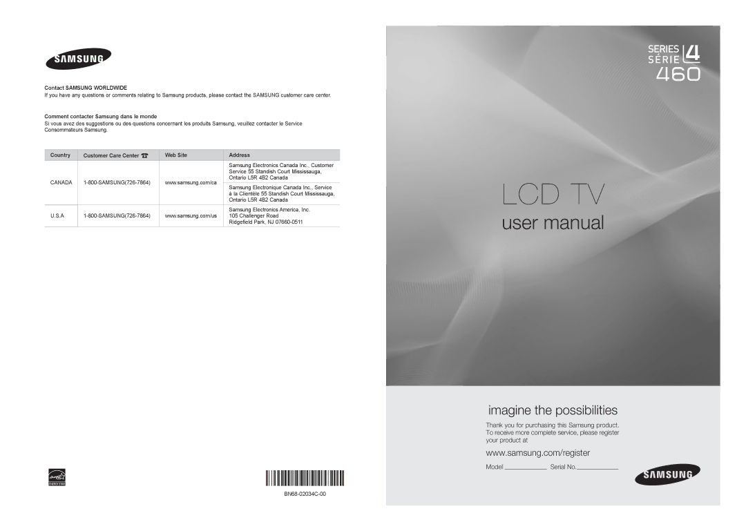 Samsung LN26B460, LN32B460, LN22B460 user manual Contact Samsung Worldwide, Comment contacter Samsung dans le monde 