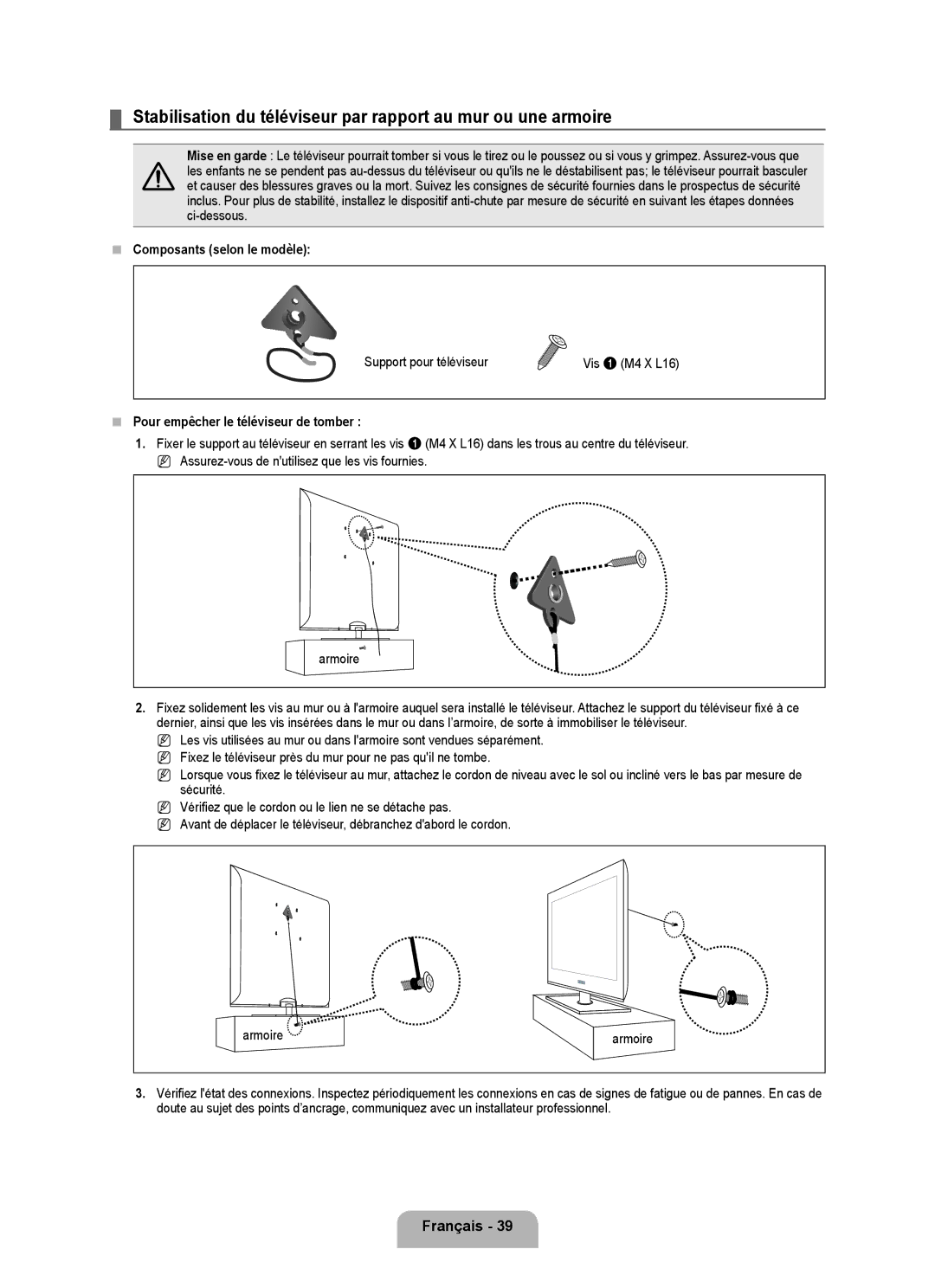 Samsung LN22B460, LN32B460, LN26B460 user manual Français 3,  Composants selon le modèle, Support pour téléviseur 