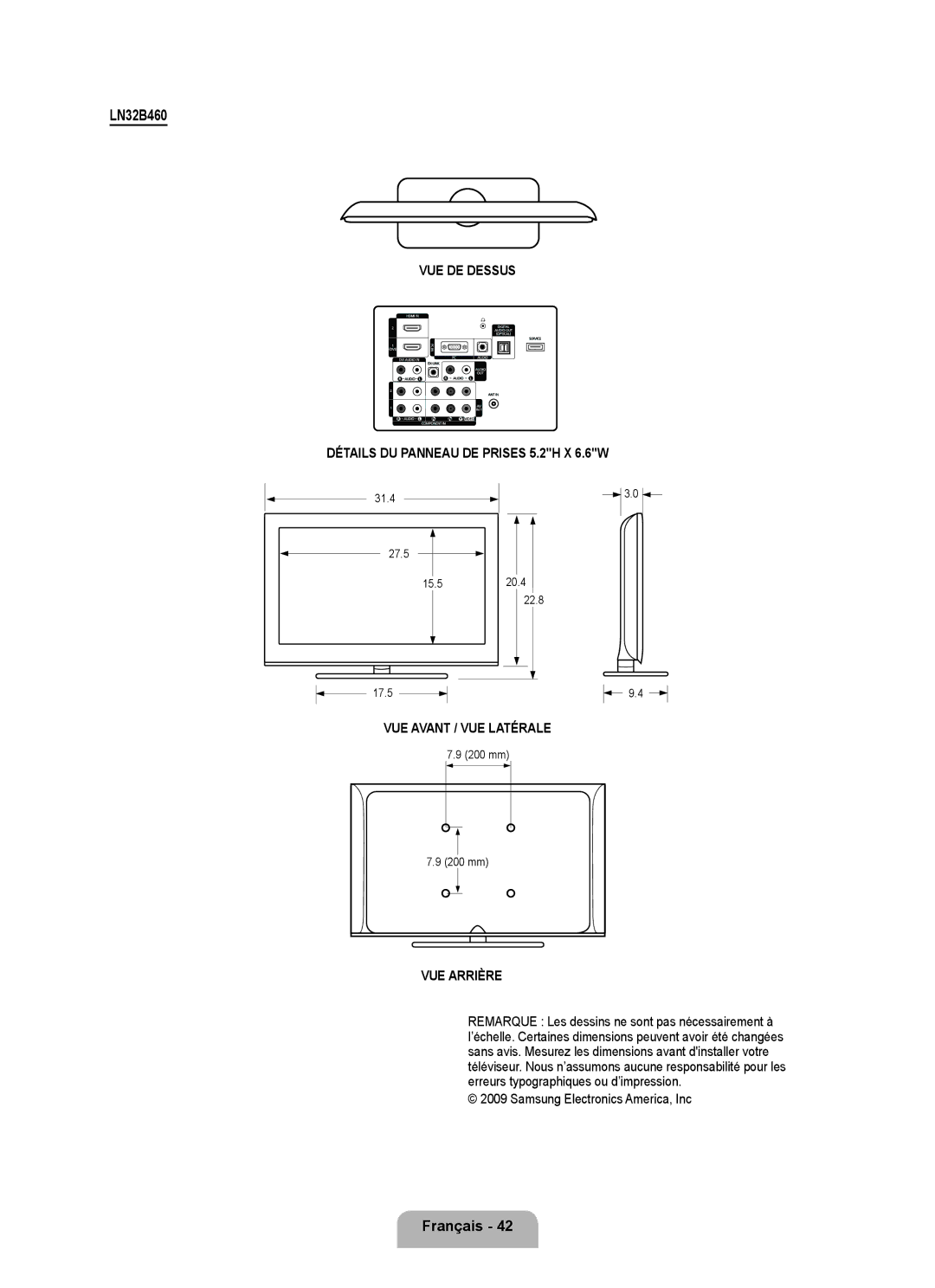 Samsung LN22B460, LN32B460, LN26B460 user manual 31.4 27.5 15.5 17.5 20.4 22.8 