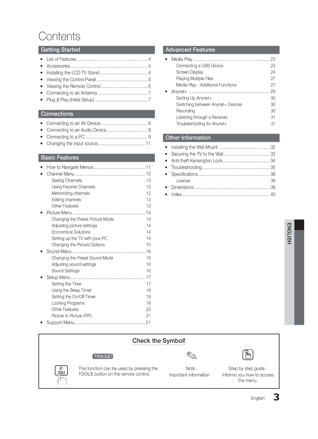 Samsung LN32C540 user manual Contents 