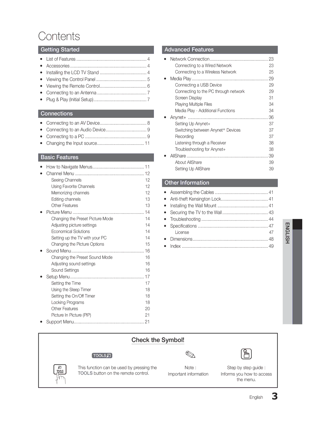 Samsung LN32C550 user manual Contents 