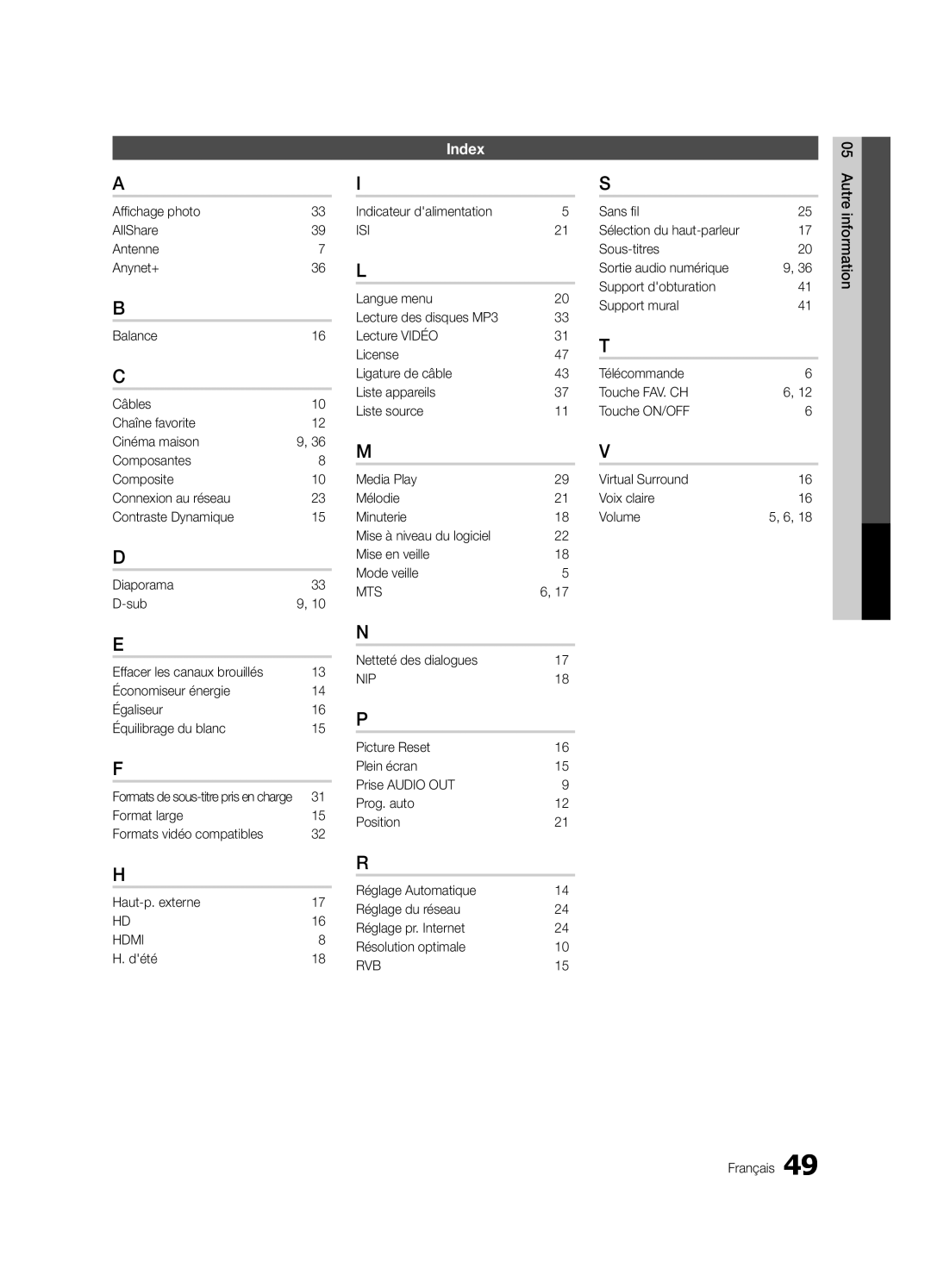 Samsung LN32C550 user manual Format large Formats vidéo compatibles Haut-p. externe, Dété, Netteté des dialogues 