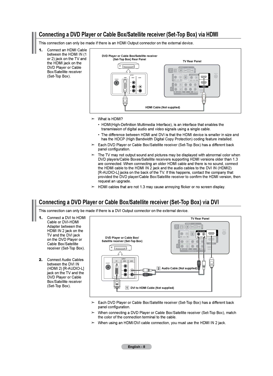 Samsung LN40A500T1F, LN46A500T1F user manual DVD Player or Cable Box/Satellite receiver 