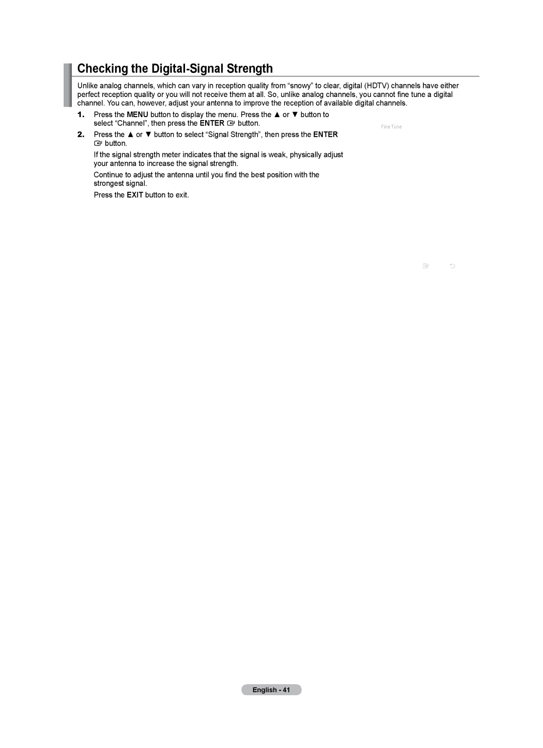 Samsung LN46A500T1F, LN40A500T1F user manual Checking the Digital-Signal Strength 