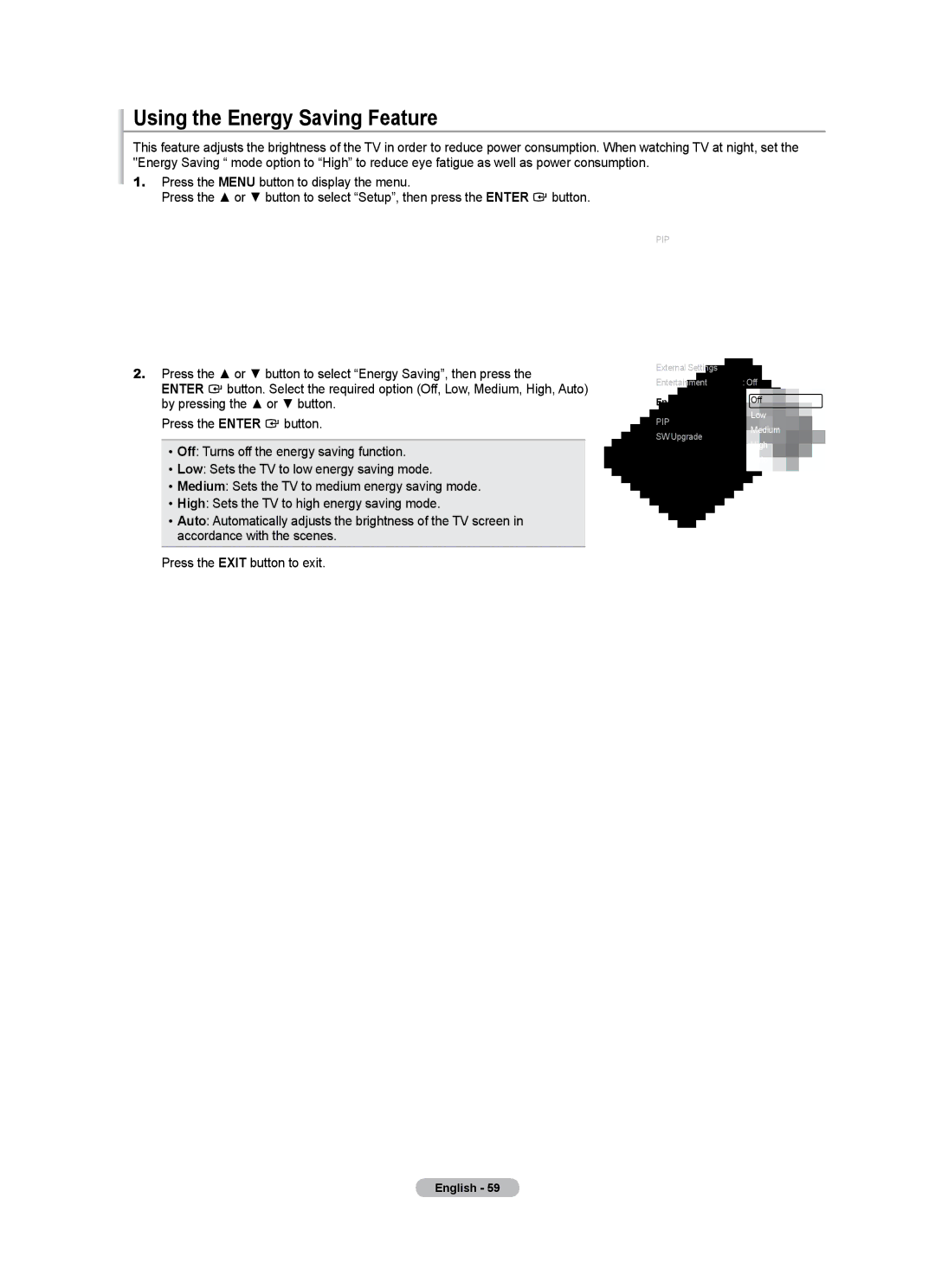 Samsung LN46A500T1F, LN40A500T1F user manual Using the Energy Saving Feature 