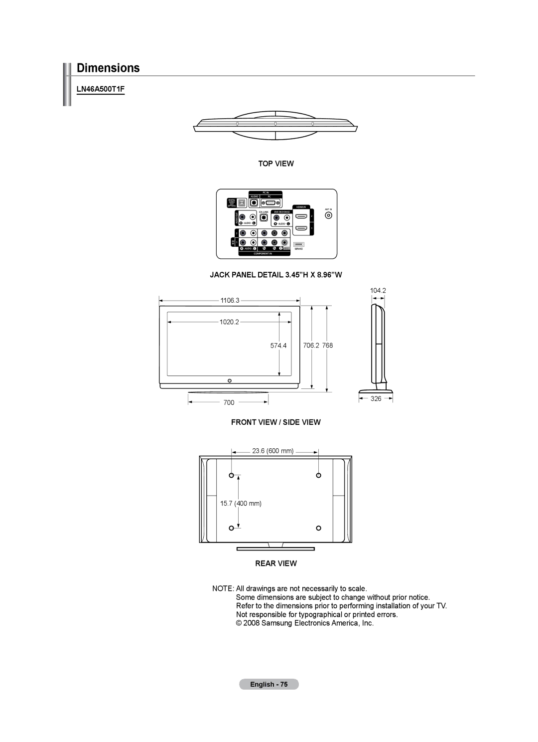 Samsung LN46A500T1F, LN40A500T1F user manual 104.2 1106.3 1020.2 