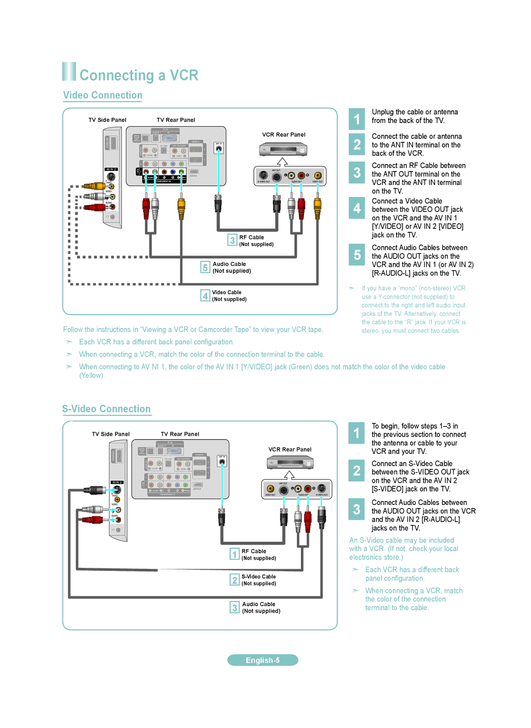 Samsung LN37A530PF, LN40A530PF, LN52A530PF, LN46A530PF setup guide Connecting a VCR 