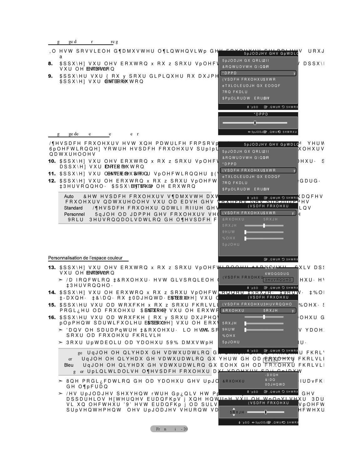 Samsung LN40A630M1F Réglage du paramètre gamma, Réglage de l’espace couleur, Personnalisation de l’espace couleur 