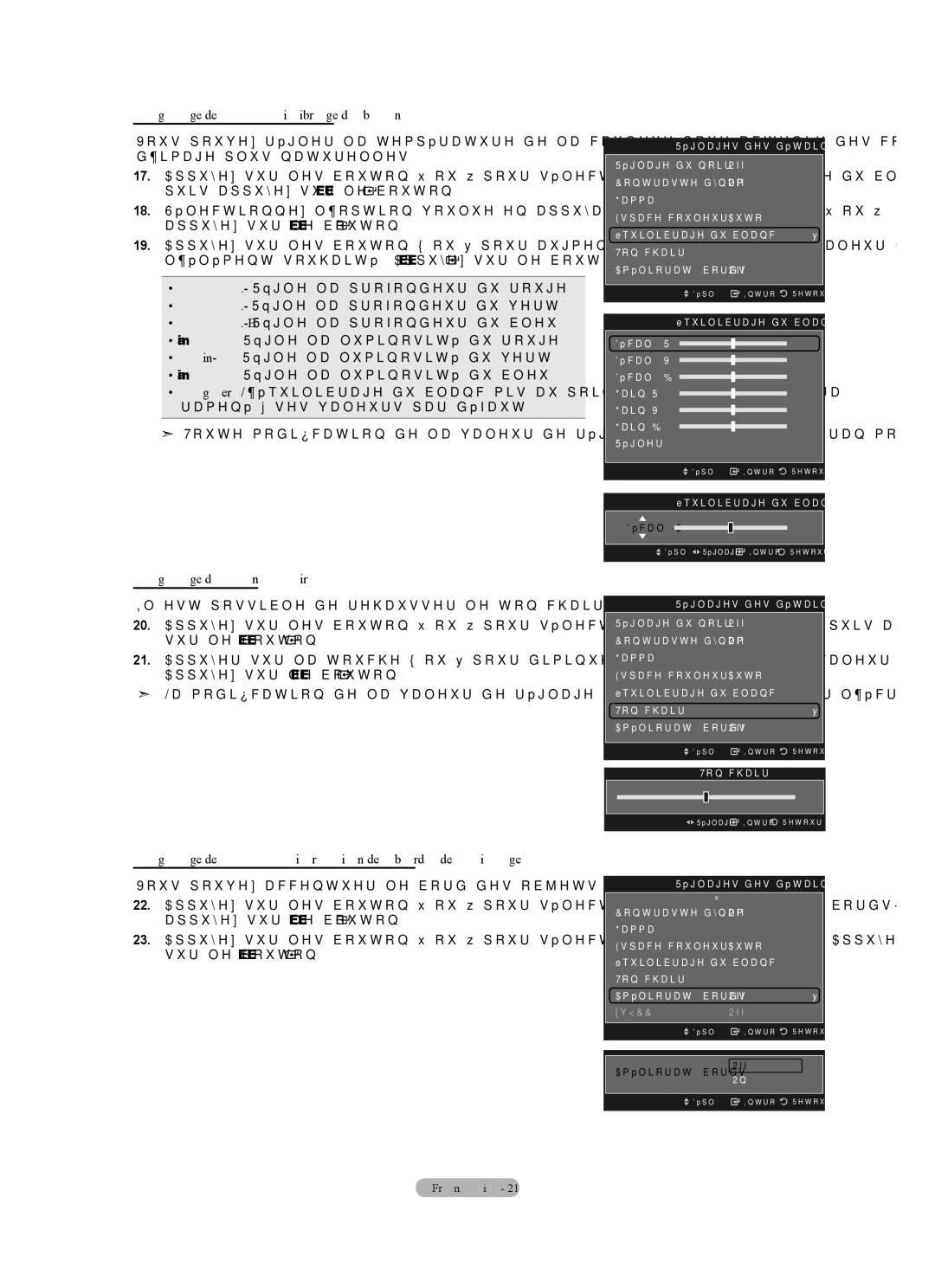 Samsung LN40A630M1F Réglage de l’équilibrage du blanc, Réglage du ton chair, Réglages des détails Réglage du noir 