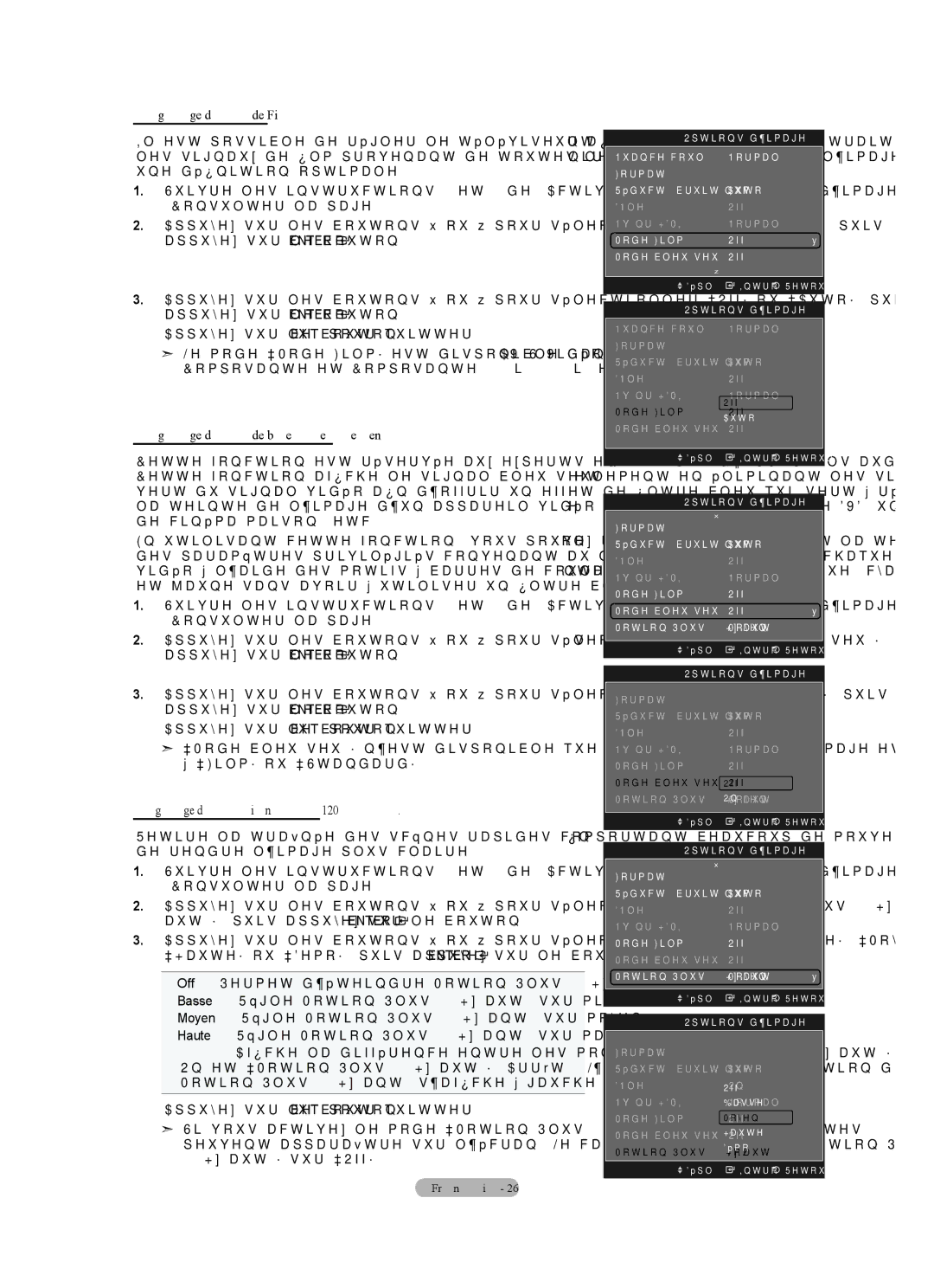 Samsung LN40A630M1F Réglage du mode Film, Réglage du Mode bleu seulement, Réglage du Motion Plus 120Hz aut, Moyen 