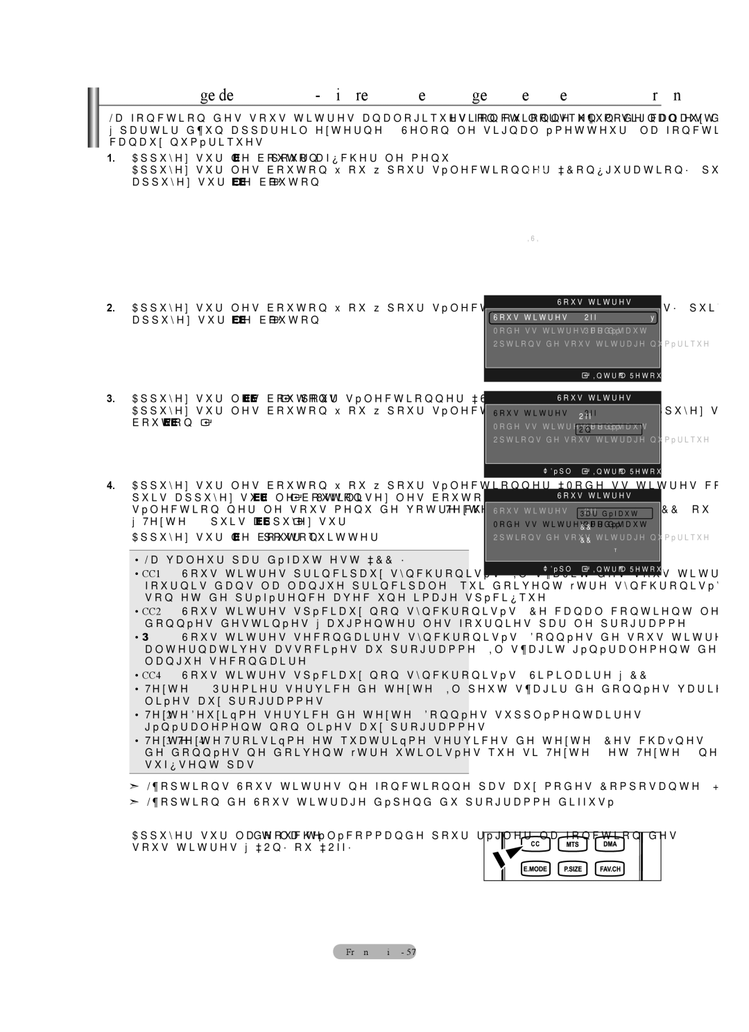 Samsung LN40A630M1F user manual Texte4, puis appuyez sur Enter, Sous-titres Off 