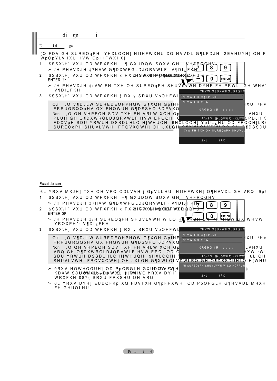 Samsung LN40A630M1F user manual Autodiagnostic, Essai d’image, Essai de son 