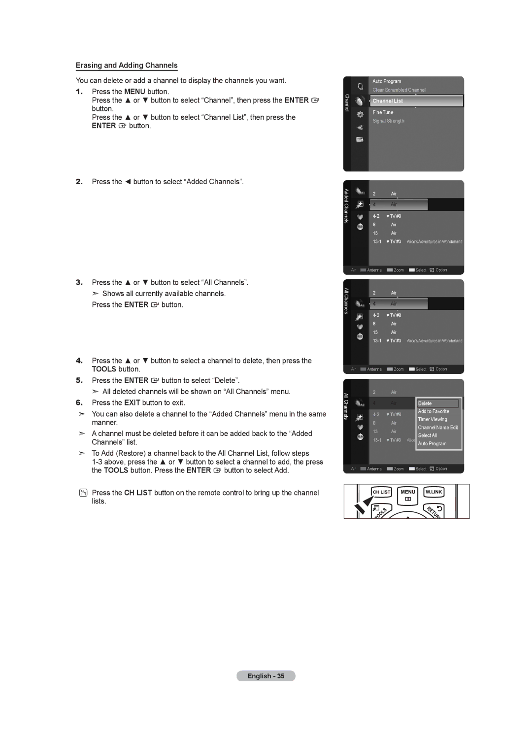 Samsung LN40A630M1F user manual Erasing and Adding Channels 